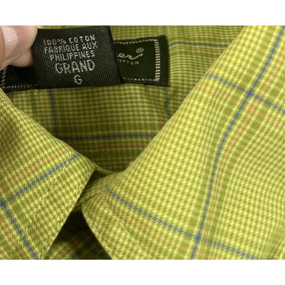 Eddie Bauer Button Down Shirt Mens Large Tall Plaid Cotton long Sleeve Green - Picture 4 of 13